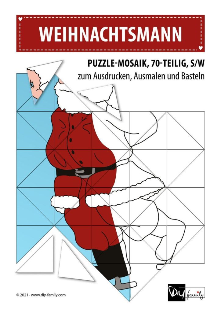 Weihnachtsmann – Mosaikpuzzle zum Ausschneiden und Ausmalen