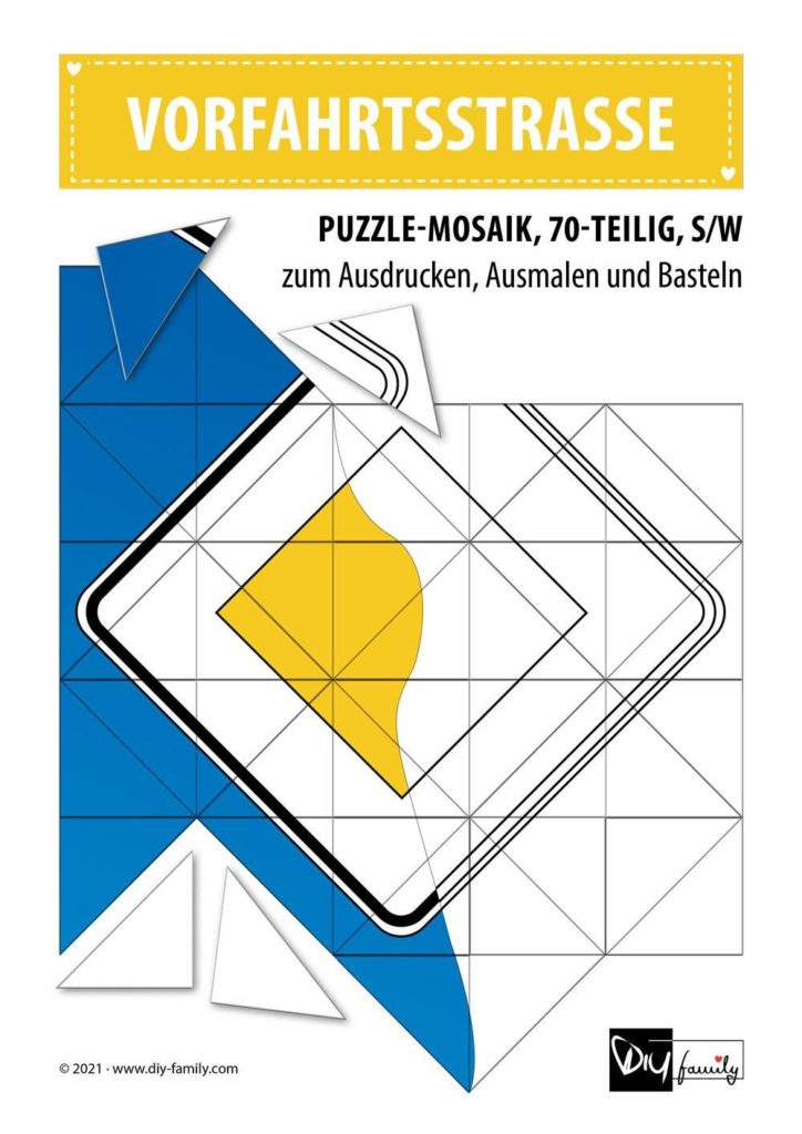 Vorfahrtsstrasse – Mosaikpuzzle zum Ausschneiden und Ausmalen