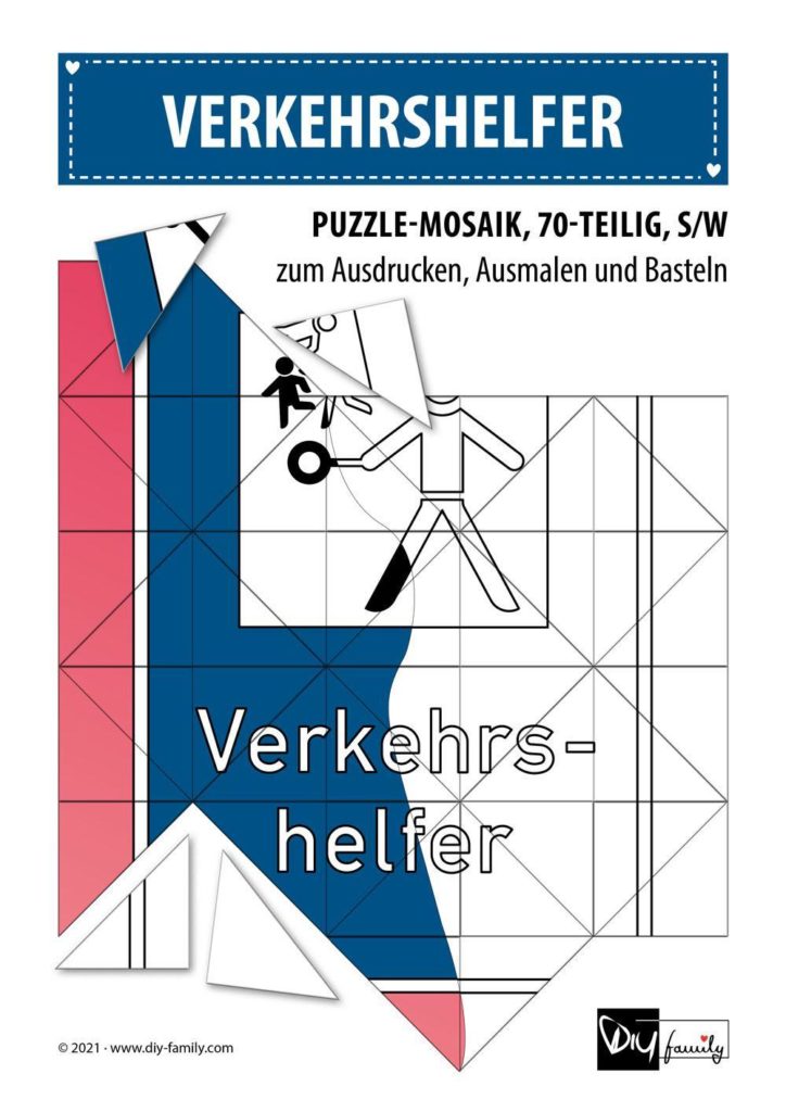 Verkehrshelfer – Mosaikpuzzle zum Ausschneiden und Ausmalen