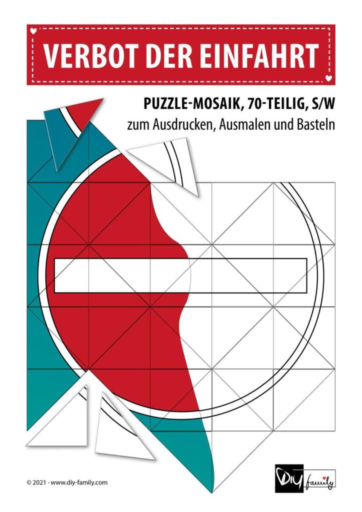 Verbot der Einfahrt – Mosaikpuzzle zum Ausschneiden und Ausmalen