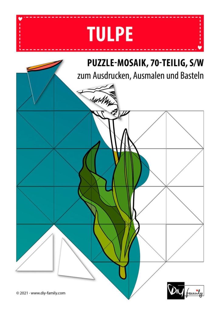 Tulpe – Mosaikpuzzle zum Ausschneiden und Ausmalen