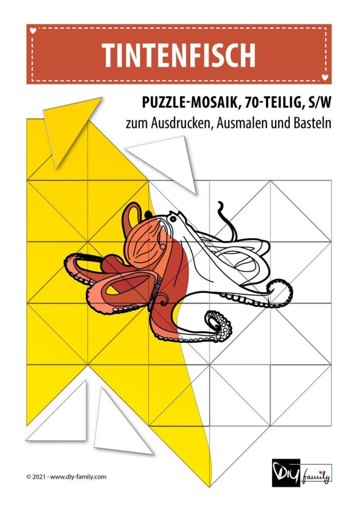 Tintenfisch – Mosaikpuzzle zum Ausschneiden und Ausmalen