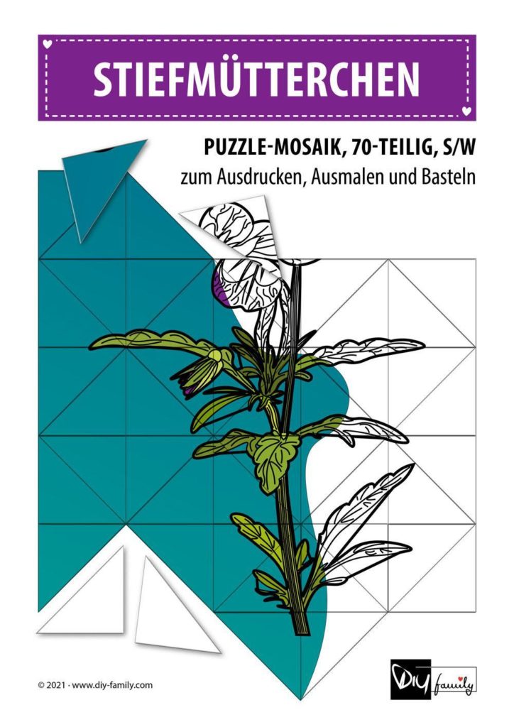 Stiefmütterchen – Mosaikpuzzle zum Ausschneiden und Ausmalen