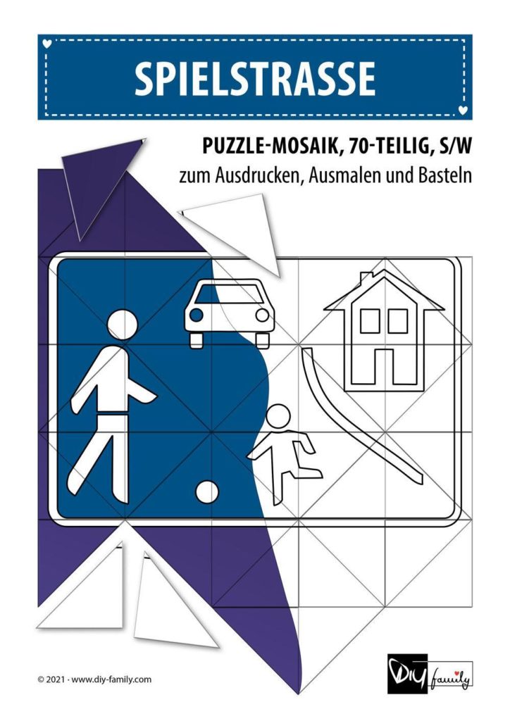 Spielstrasse – Mosaikpuzzle zum Ausschneiden und Ausmalen