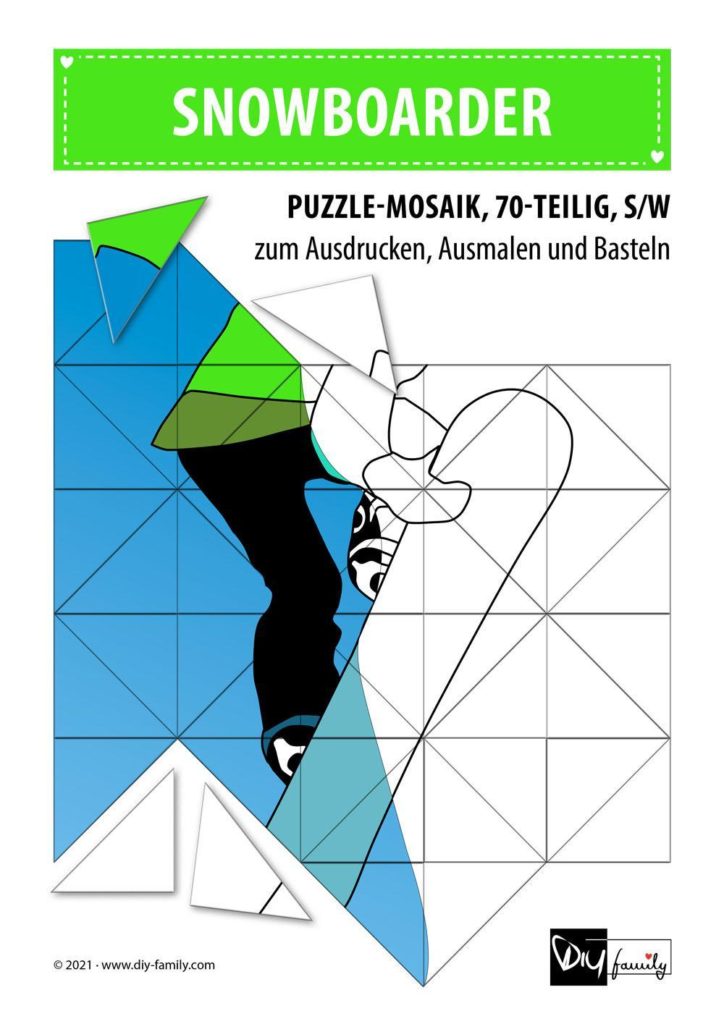 Snowboarder – Mosaikpuzzle zum Ausschneiden und Ausmalen