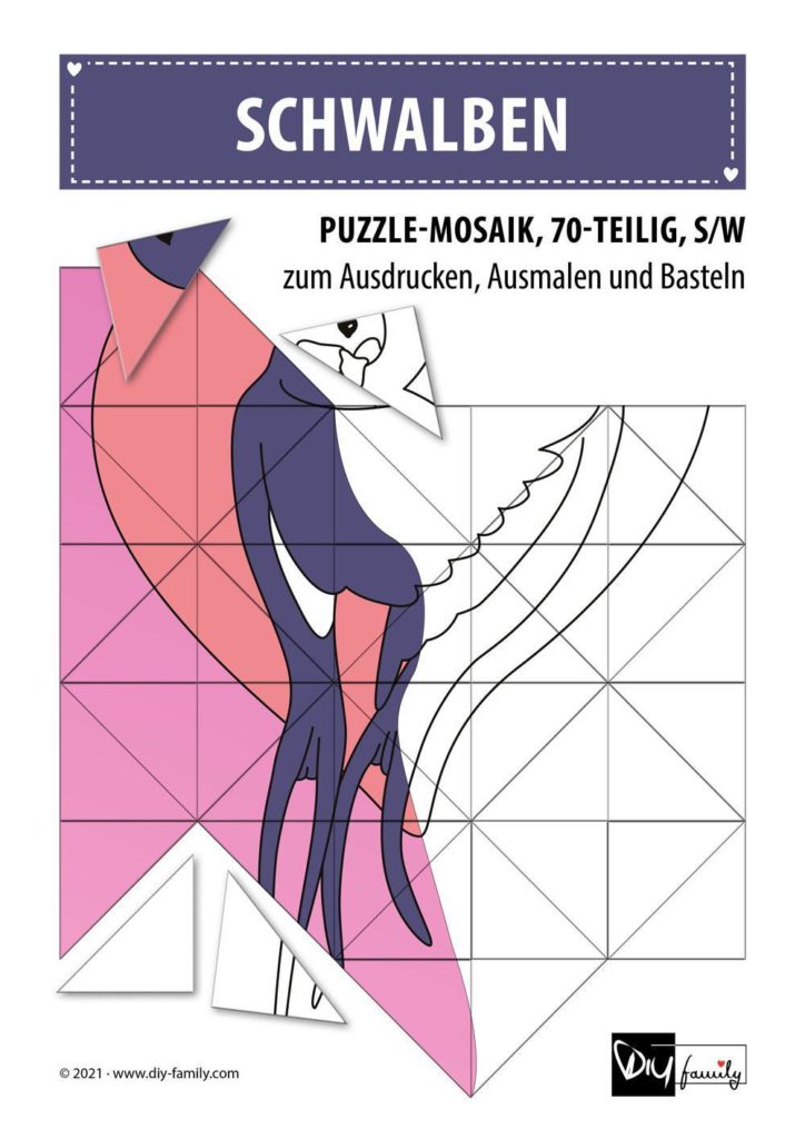 Schwalben – Mosaikpuzzle zum Ausschneiden und Ausmalen
