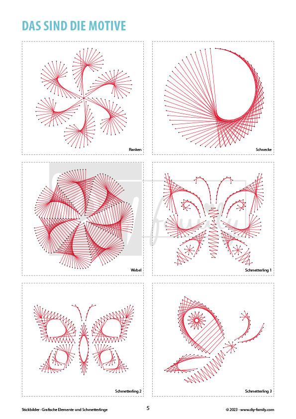 Stickbilder grafische Elemente und Schmetterlinge