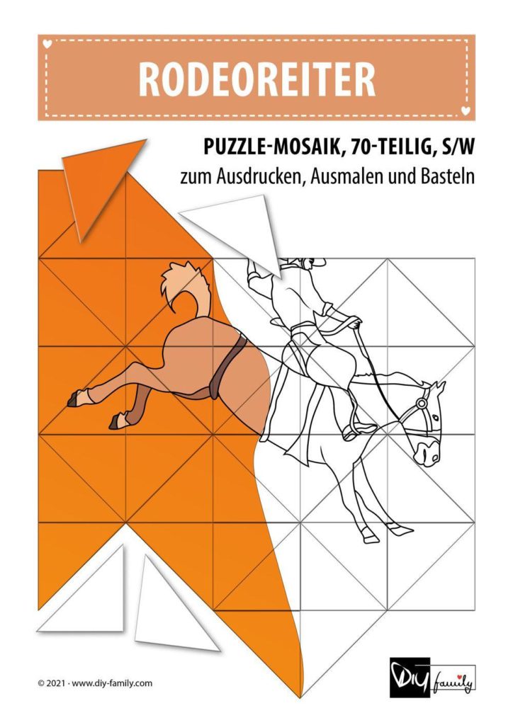 Rodeoreiter – Mosaikpuzzle zum Ausschneiden und Ausmalen