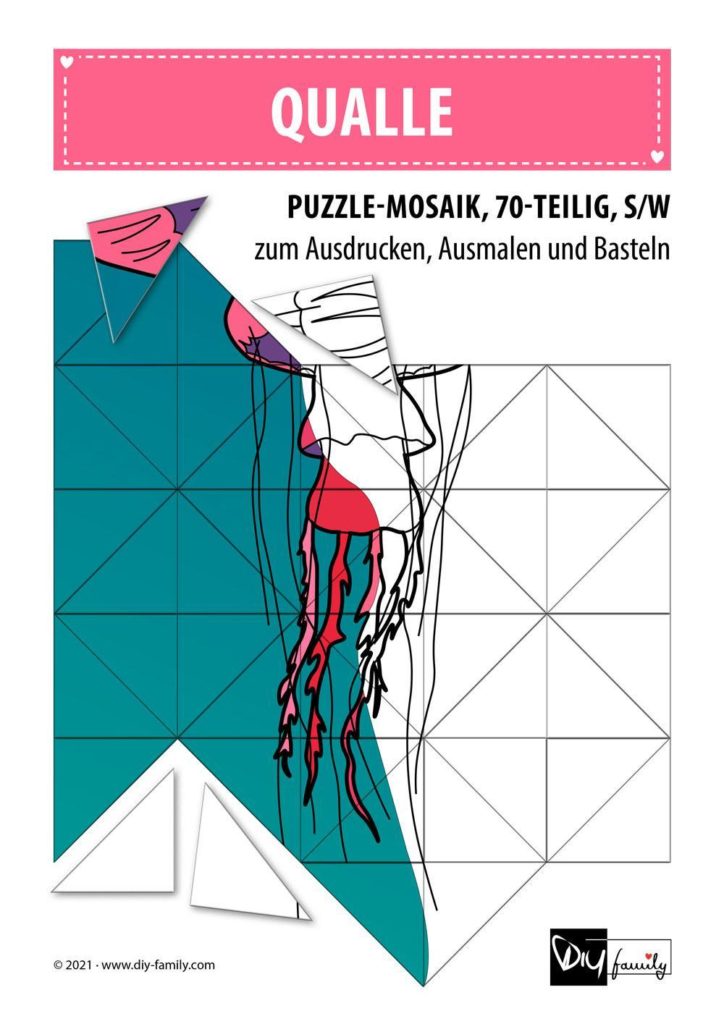 Qualle – Mosaikpuzzle zum Ausschneiden und Ausmalen