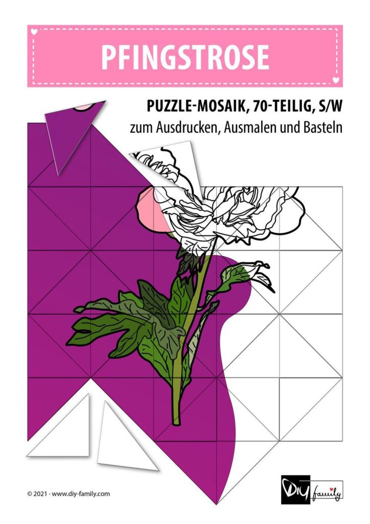 Pfingstrose – Mosaikpuzzle zum Ausschneiden und Ausmalen