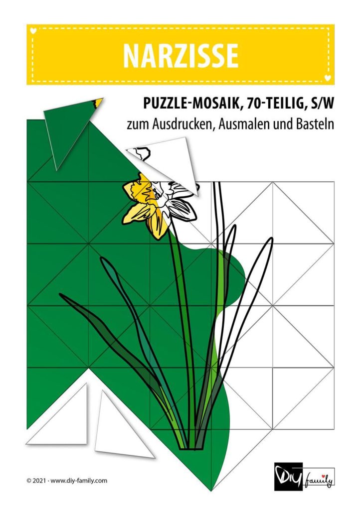 Narzisse – Mosaikpuzzle zum Ausschneiden und Ausmalen