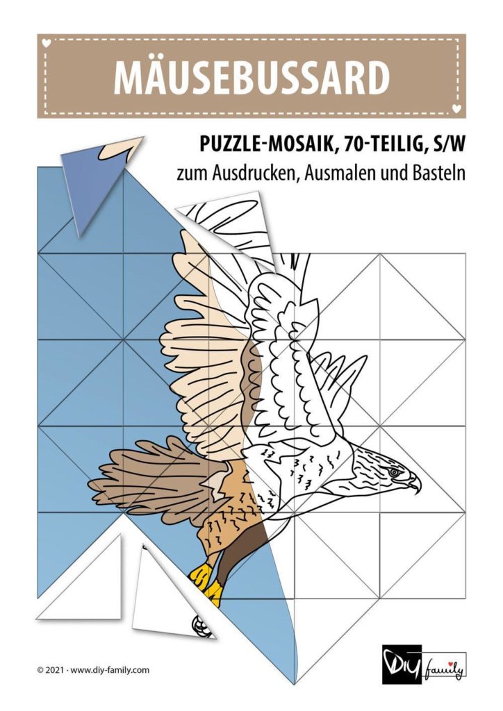 Mäusebussard – Mosaikpuzzle zum Ausschneiden und Ausmalen