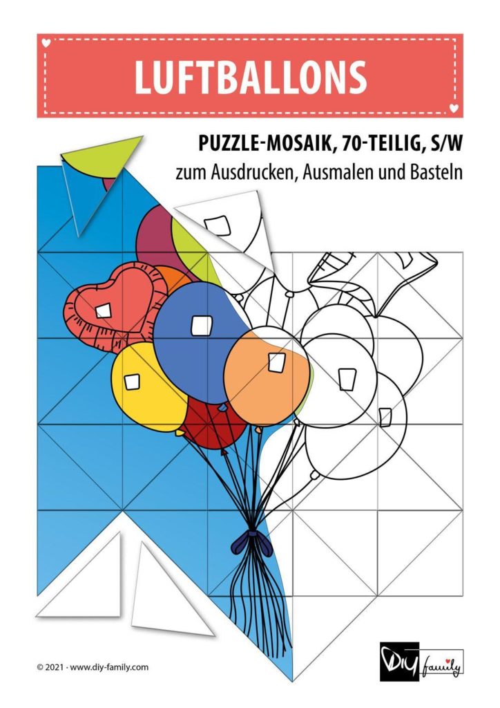 Luftballons – Mosaikpuzzle zum Ausschneiden und Ausmalen
