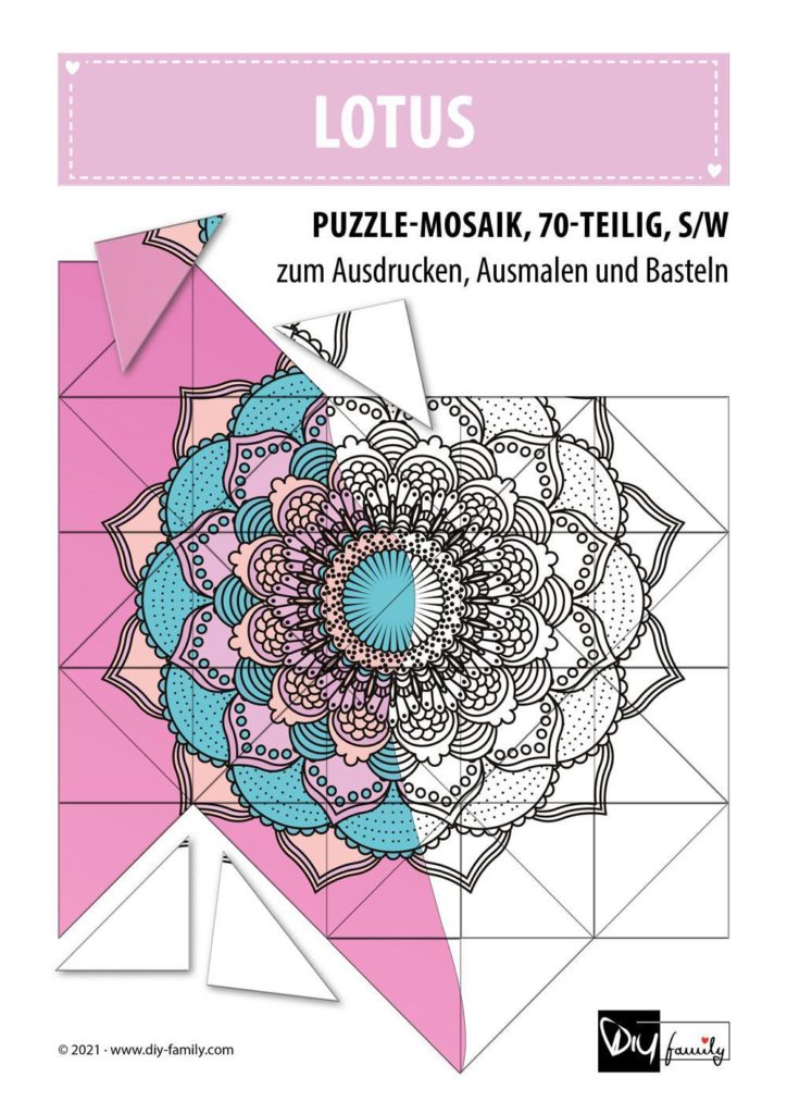 Lotus – Mosaikpuzzle zum Ausschneiden und Ausmalen