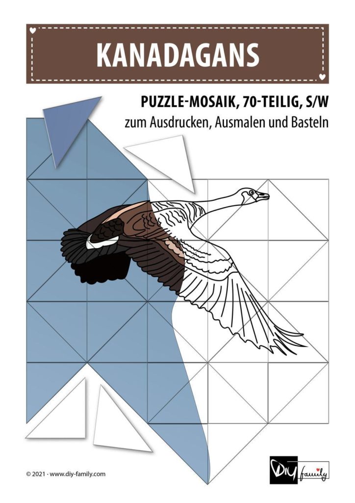 Kanadagans – Mosaikpuzzle zum Ausschneiden und Ausmalen