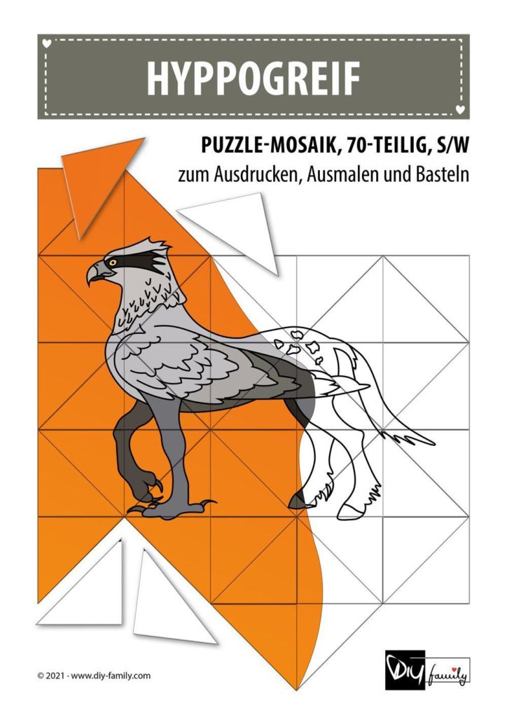 Hyppogreif – Mosaikpuzzle zum Ausschneiden und Ausmalen