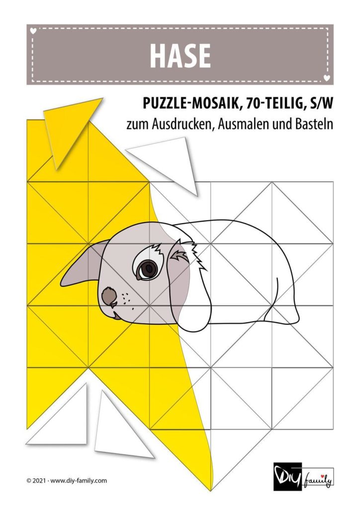 Hase – Mosaikpuzzle zum Ausschneiden und Ausmalen