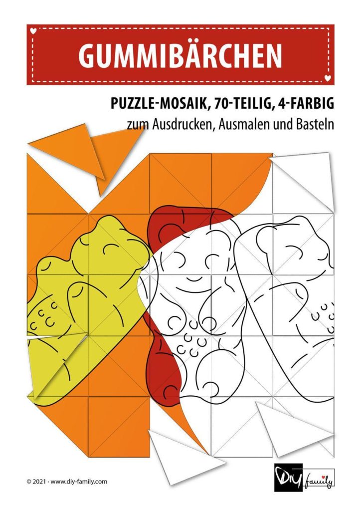 Gummibärchen – Mosaikpuzzle zum Ausschneiden und Ausmalen