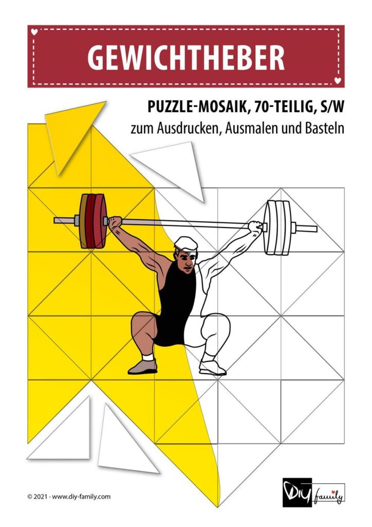 Gewichtheber – Mosaikpuzzle zum Ausschneiden und Ausmalen
