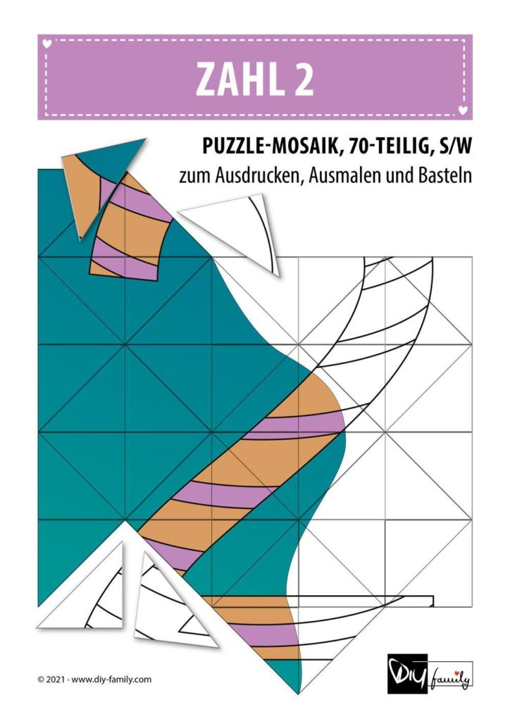 Gestreifte Zahlen 2 – Mosaikpuzzle zum Ausschneiden und Ausmalen