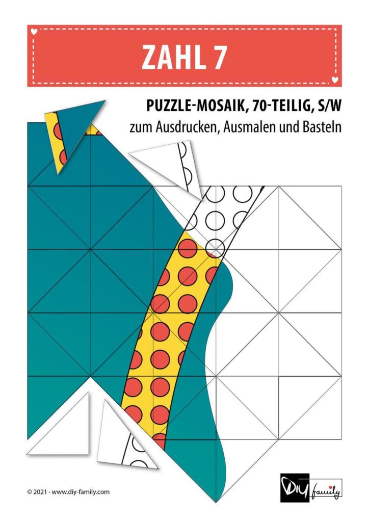 Gepunktete Zahlen 7 – Mosaikpuzzle zum Ausschneiden und Ausmalen