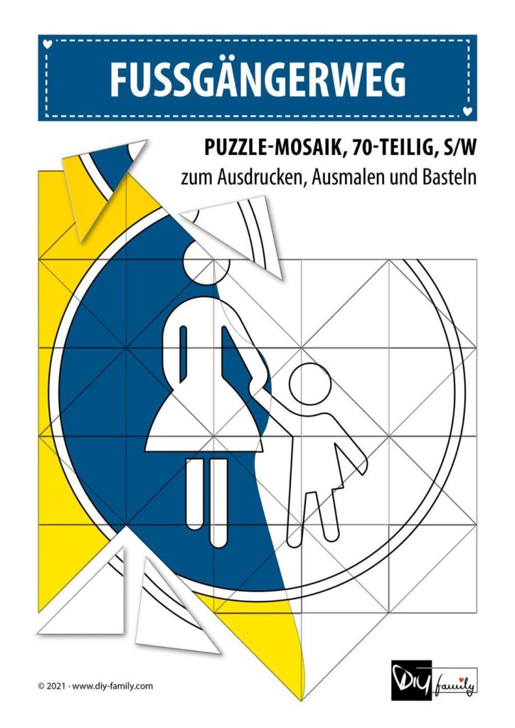 Fußgängerweg – Mosaikpuzzle zum Ausschneiden und Ausmalen