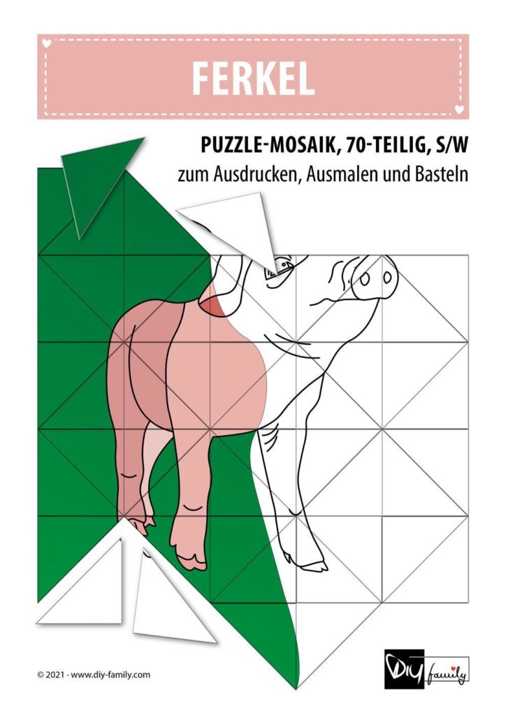 Ferkel – Mosaikpuzzle zum Ausschneiden und Ausmalen