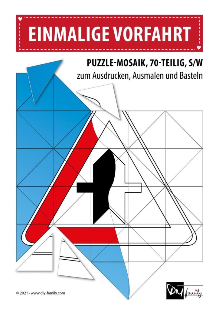 Einmalige Vorfahrt – Mosaikpuzzle zum Ausschneiden und Ausmalen