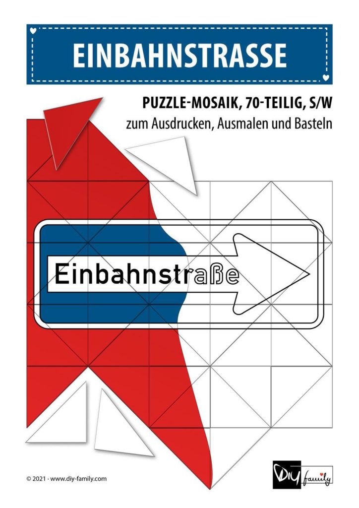 Einbahnstraße – Mosaikpuzzle zum Ausschneiden und Ausmalen