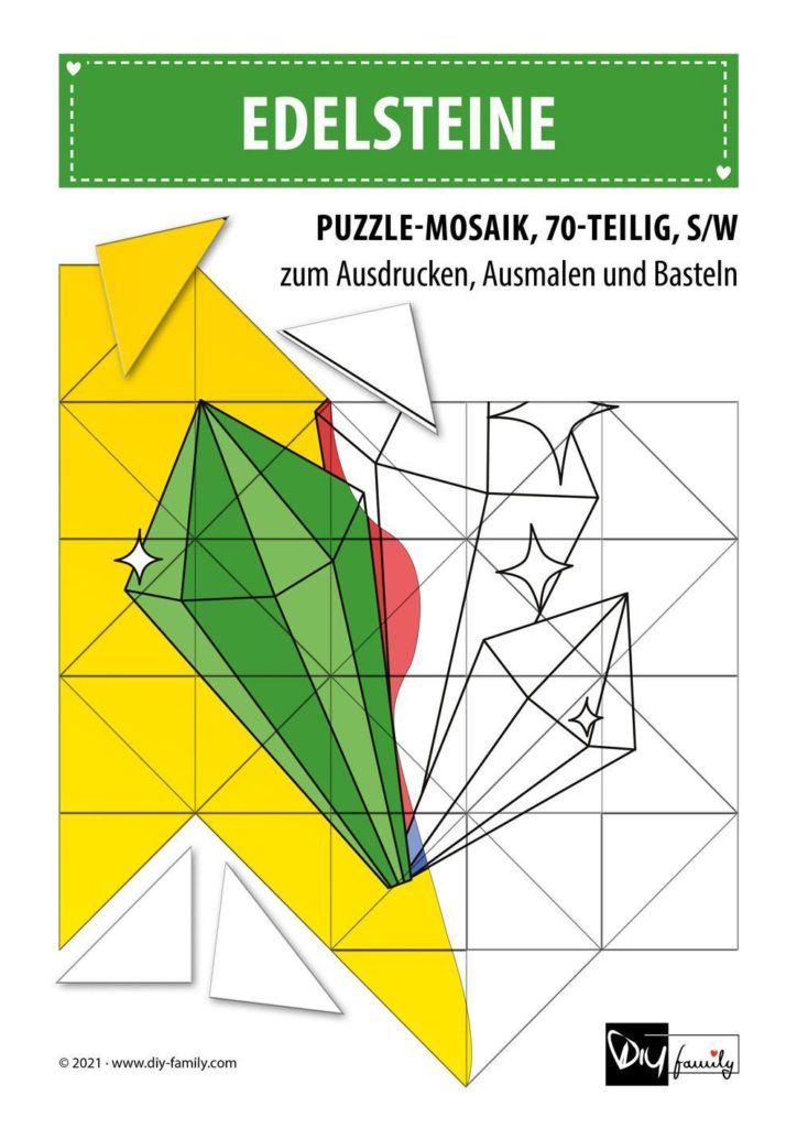 Edelsteine – Mosaikpuzzle zum Ausschneiden und Ausmalen