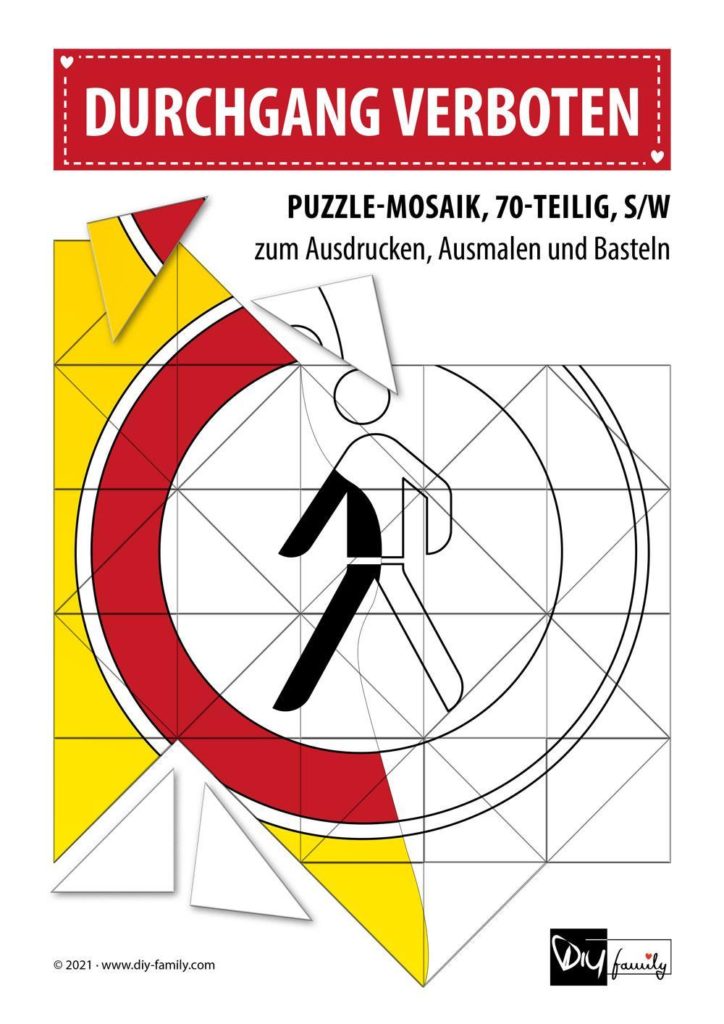 Durchgang verboten – Mosaikpuzzle zum Ausschneiden und Ausmalen