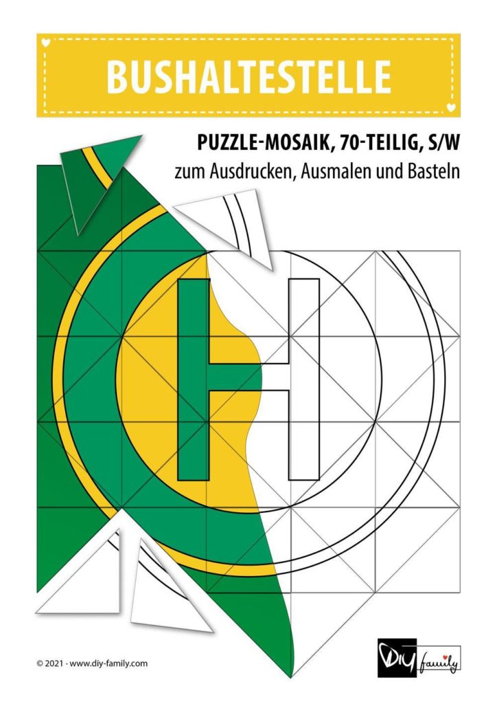 Bushaltestelle – Mosaikpuzzle zum Ausschneiden und Ausmalen