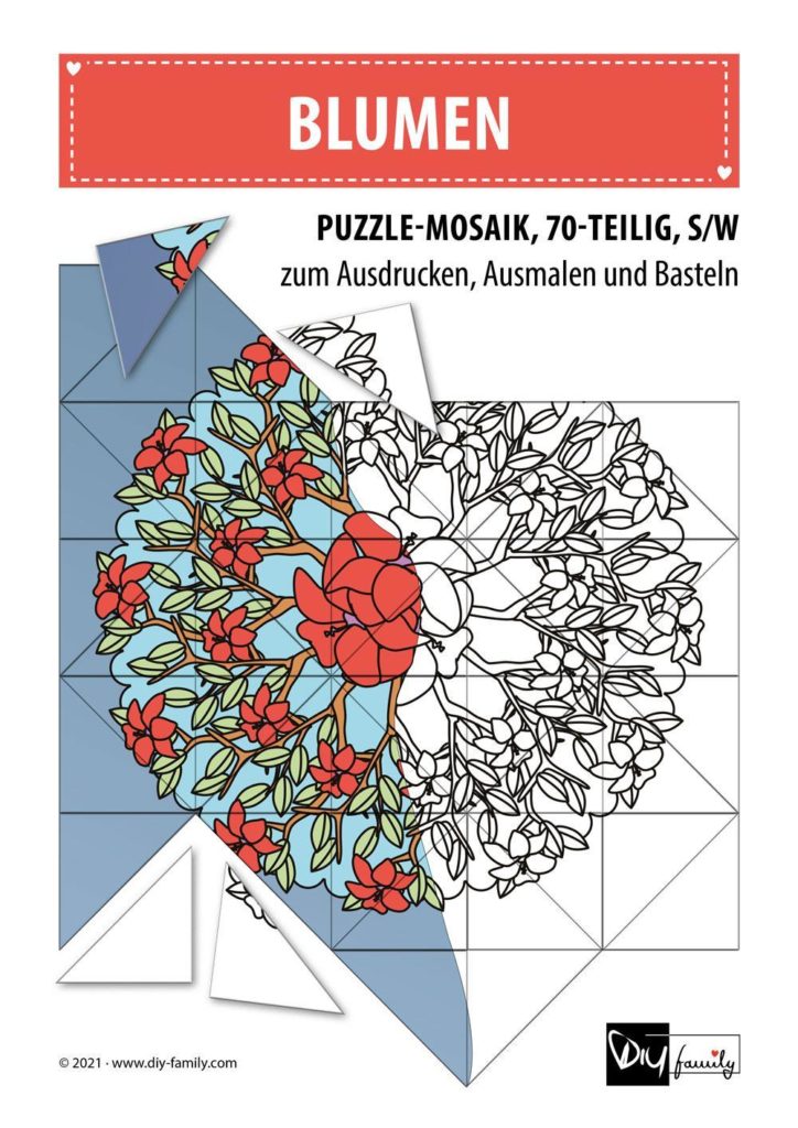 Blumen – Mosaikpuzzle zum Ausschneiden und Ausmalen