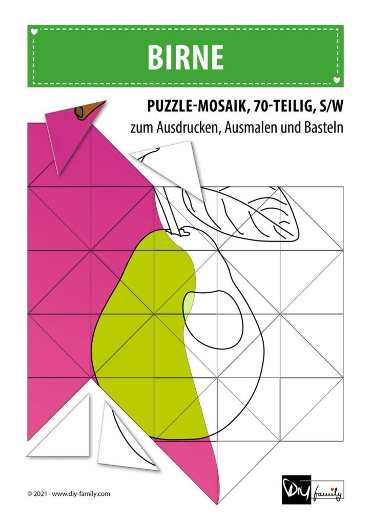 Birne – Mosaikpuzzle zum Ausschneiden und Ausmalen