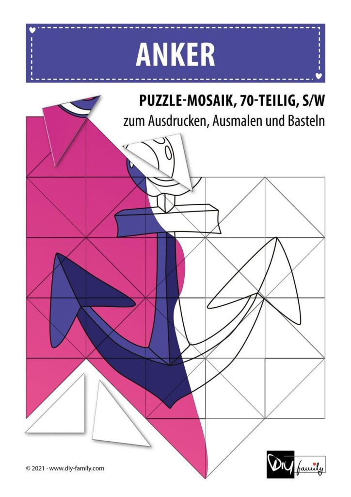 Anker – Mosaikpuzzle zum Ausschneiden und Ausmalen