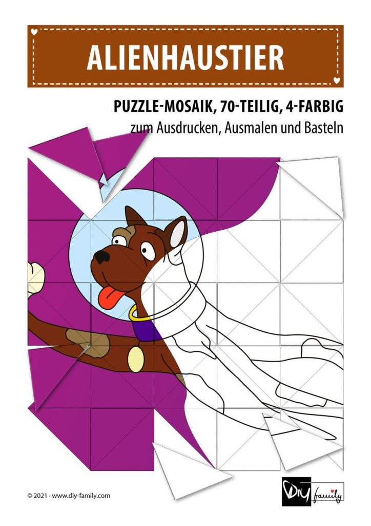 Alienhaustier – Mosaikpuzzle zum Ausschneiden und Ausmalen
