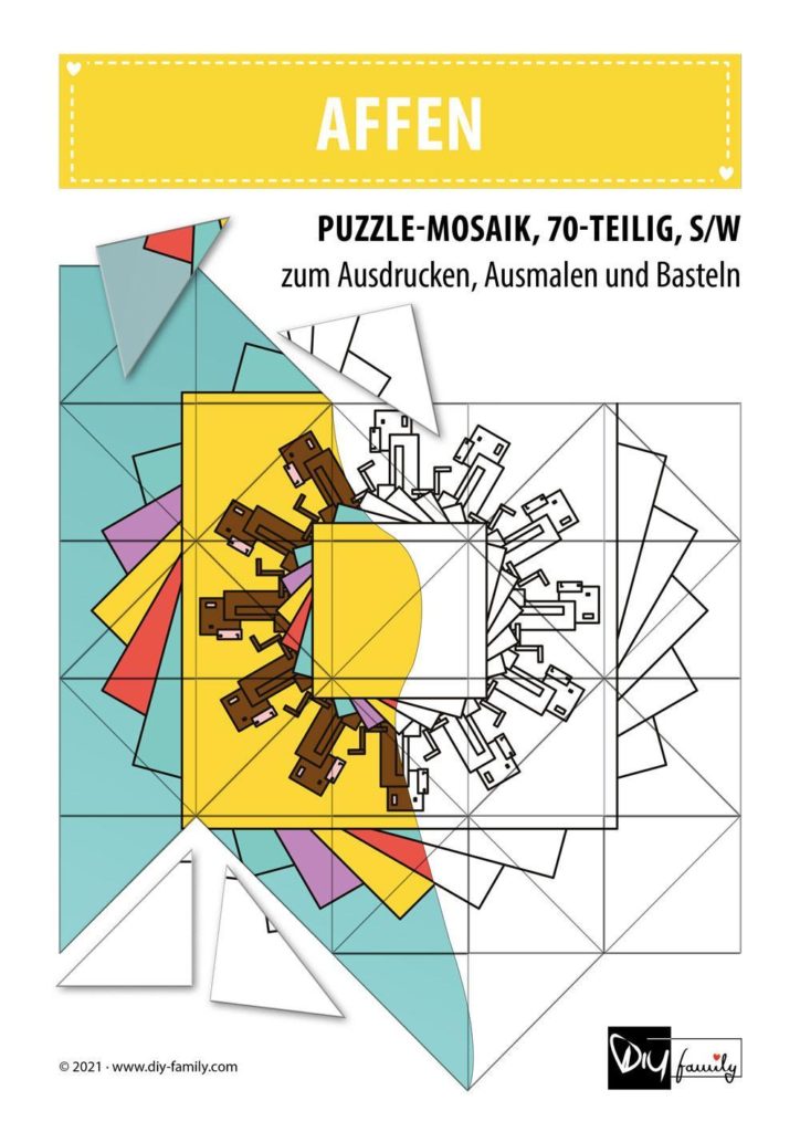 Affe – Mosaikpuzzle zum Ausschneiden und Ausmalen