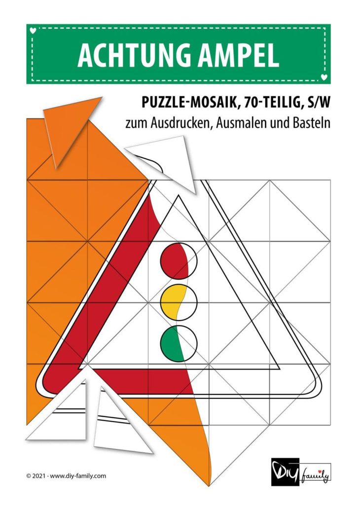 Achtung Ampel – Mosaikpuzzle zum Ausschneiden und Ausmalen