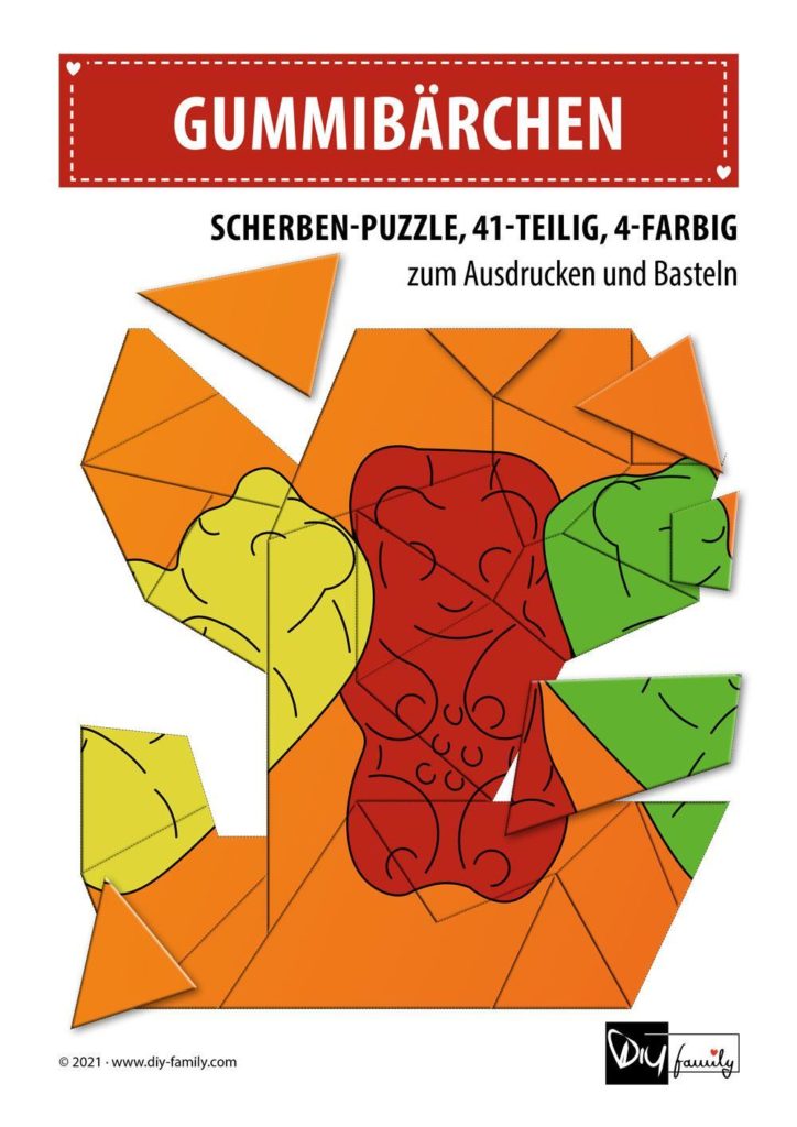 Gummibärchen – Scherben-Puzzle zum Ausdrucken, Ausschneiden