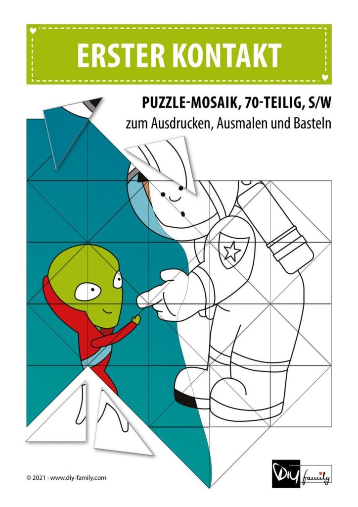 Erster Kontakt – Mosaikpuzzle zum Ausschneiden und Ausmalen