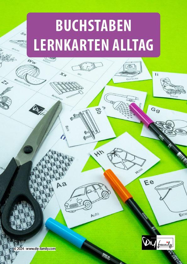 Buchstaben Lernkarten Alltag zum Ausmalen