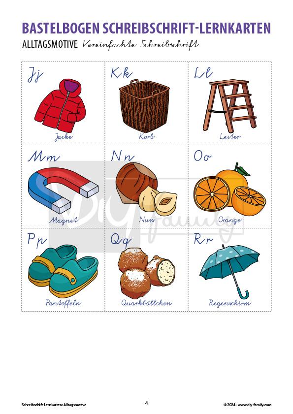 Schreibschrift Lernkarten Alltag