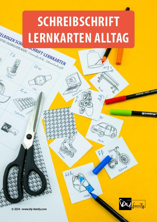 Schreibschrift Lernkarten Alltag zum Ausmalen