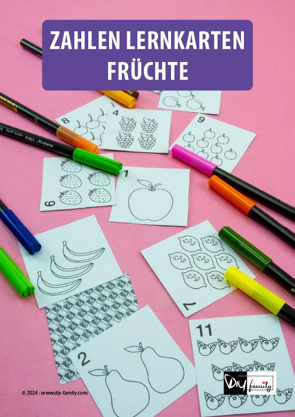 Zahlen Lernkarten Früchte zum Ausmalen