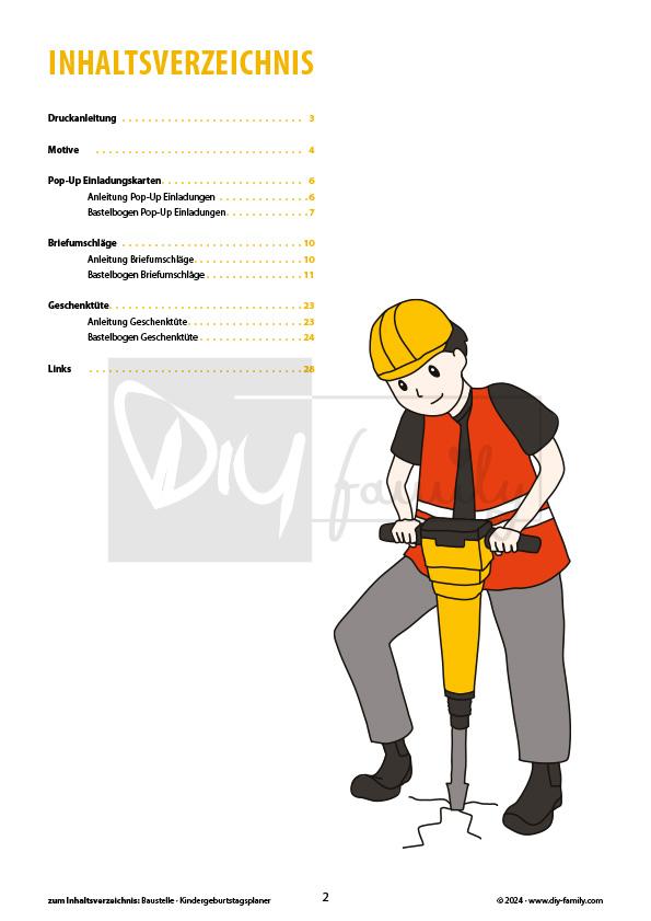 Kindergeburtstag-Einladungsset Baustelle
