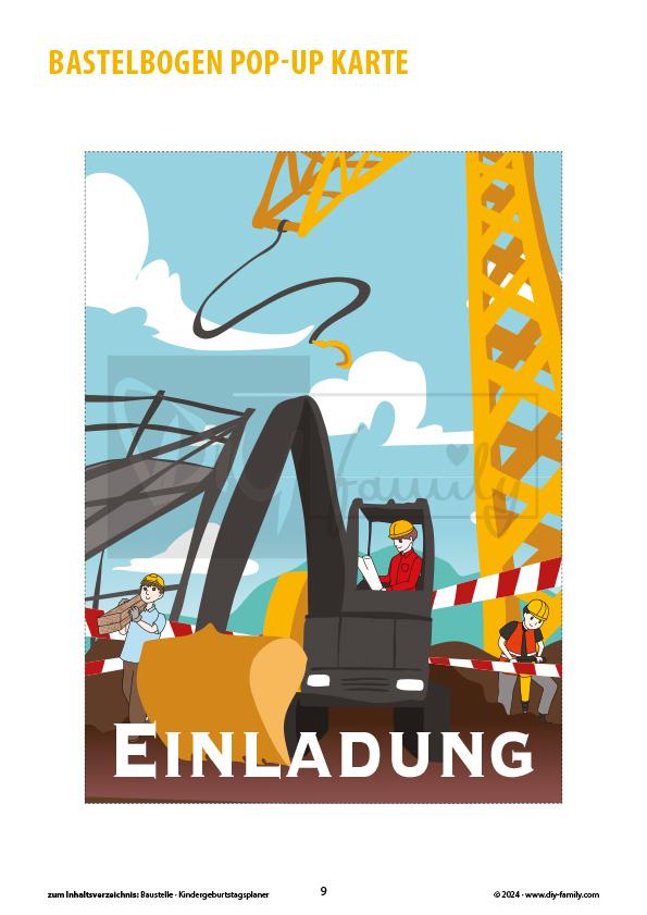 Kindergeburtstag-Einladungsset Baustelle